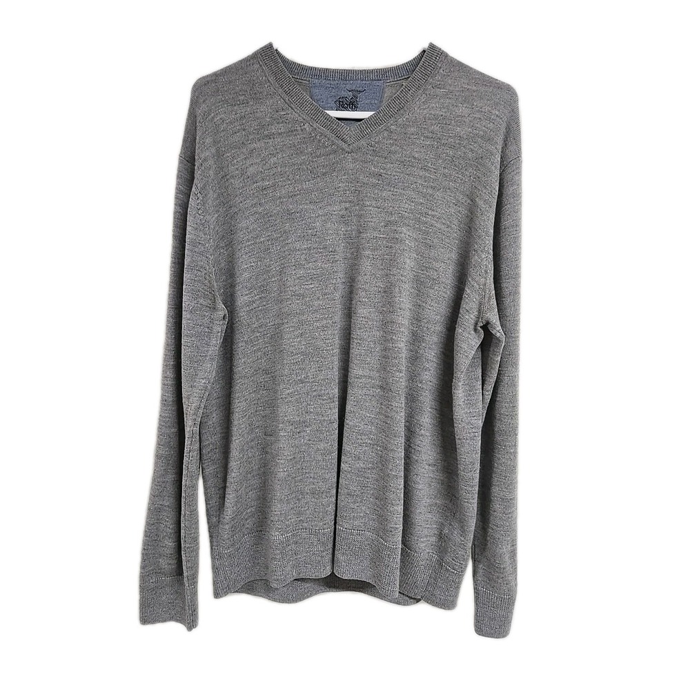 Raffi Crewneck Pullover Knit Sweater 100% Extra Fine Merino Wool Gray Men's Sz L